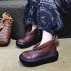 Женские повседневные туфли на платформе из кожи с круглым носком и толстой подошвой, ретро ботильоны до щиколотки из коровьей кожи высшего качества, полностью ручной работы, одинарные крутые ботинки