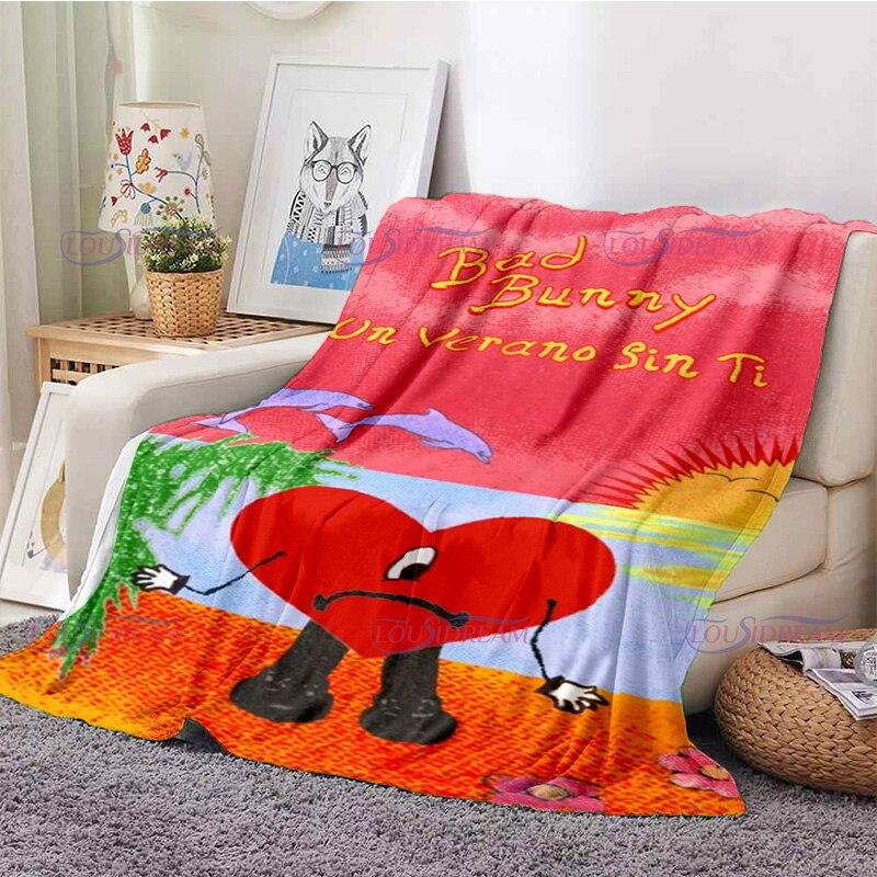 Одеяло с рисунком Bad Bunny, фланелевые одеяла, теплые плюшевые флисовые одеяла в стиле поп-латиноамериканской музыки для взрослых, диванное постельное белье, всесезонное