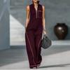 2026 new cross-border, European, American Amazon independent station women's stand-up collar sleeveless casual loose cotton and linen jumpsuit