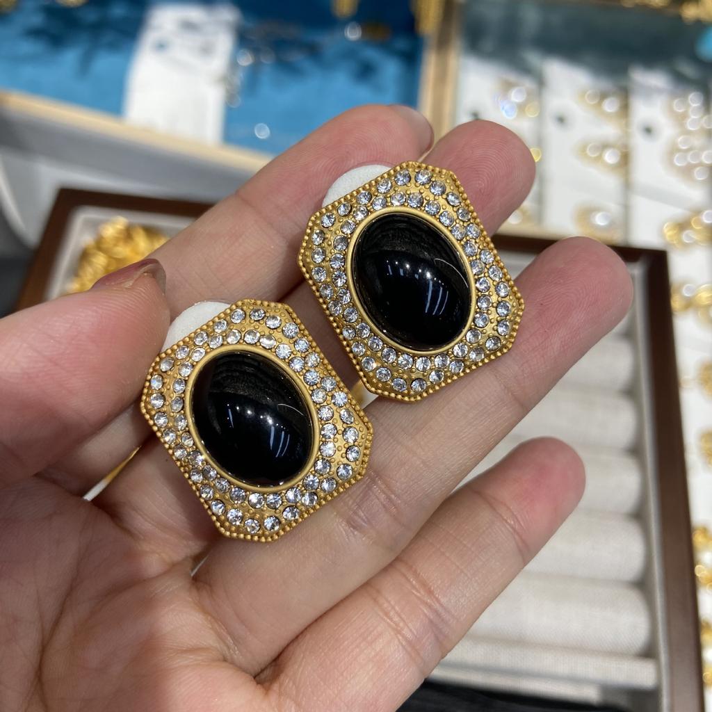 Серьги-гвоздики прямоугольной, восьмиугольной, овальной, черной клетчатой формы, инкрустированные бриллиантами, изысканные серьги S925 в стиле ретро