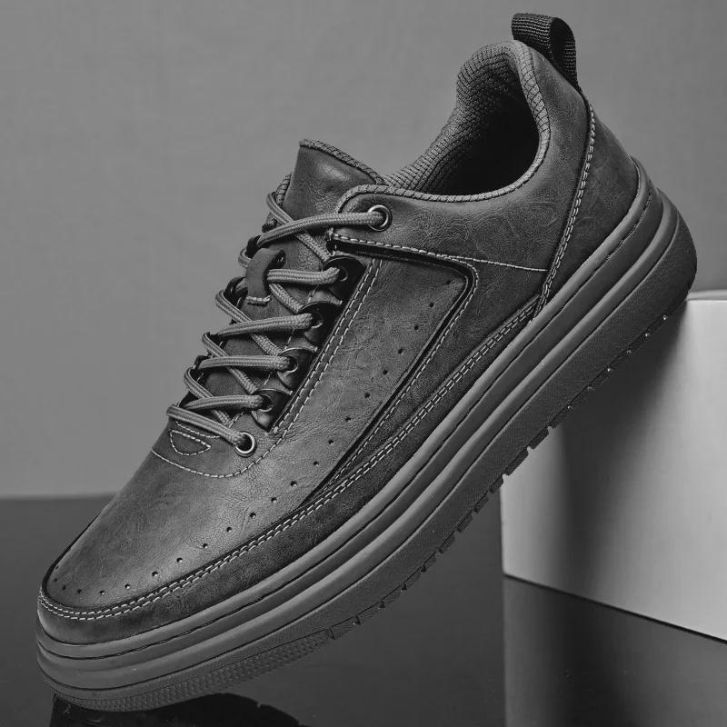 Мужские кроссовки на шнуровке из натуральной кожи с нескользящей подошвой 2024 года
