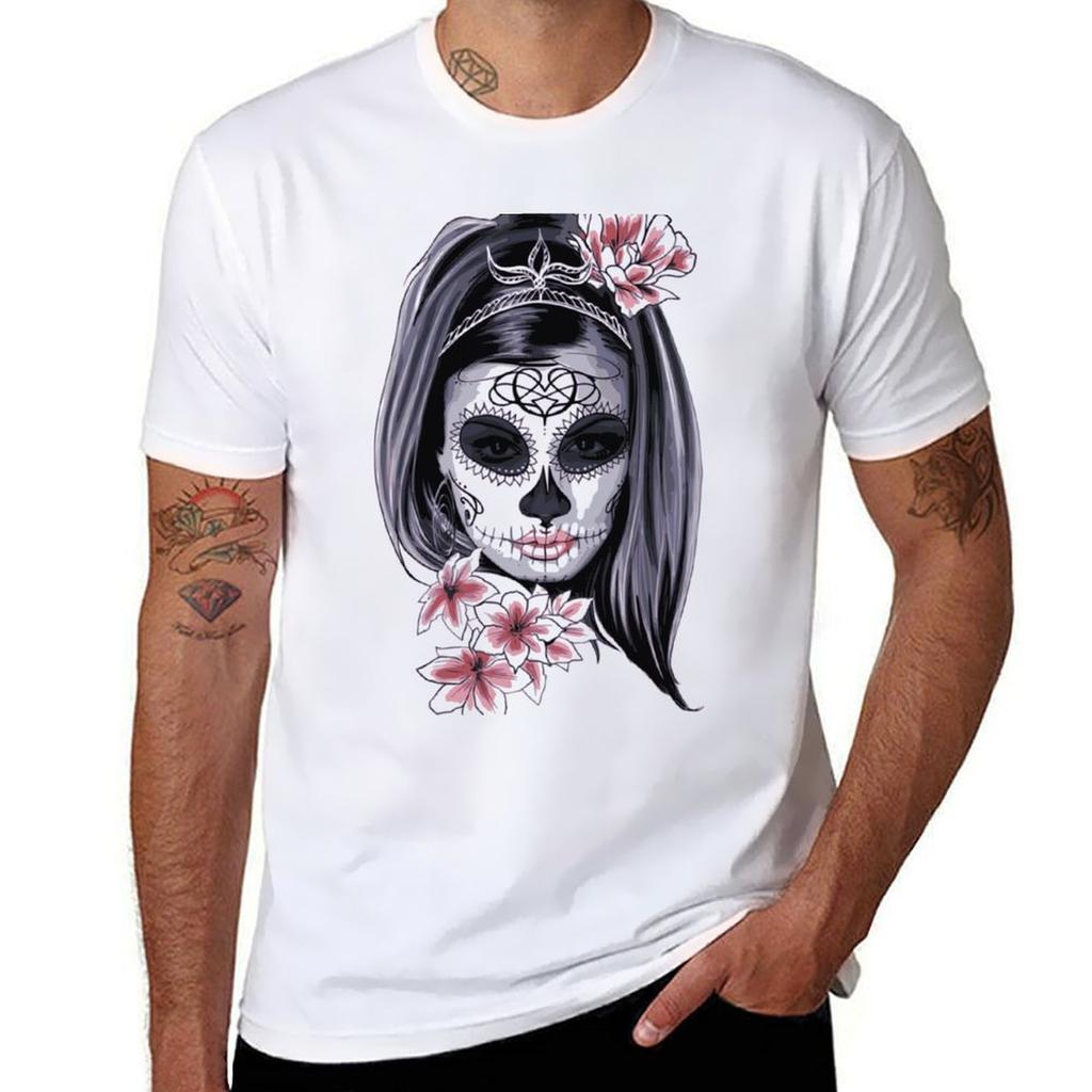 Girl Sugar Skull Tshirt Breathable Workout Short Sleeve Top