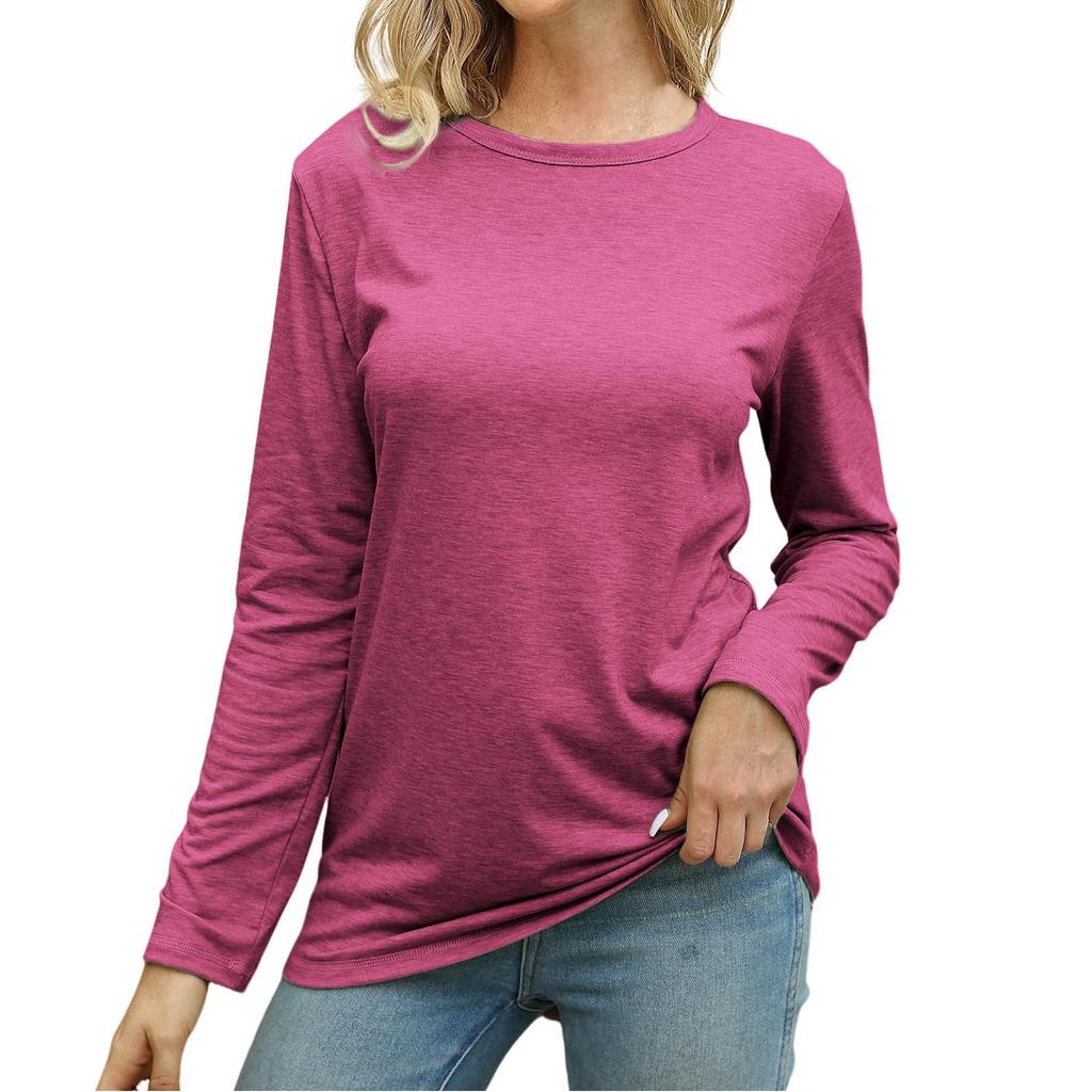 Women Long Sleeve Shirts Tops Fall Tunic Causal Fashion Round Neck Basic Tee