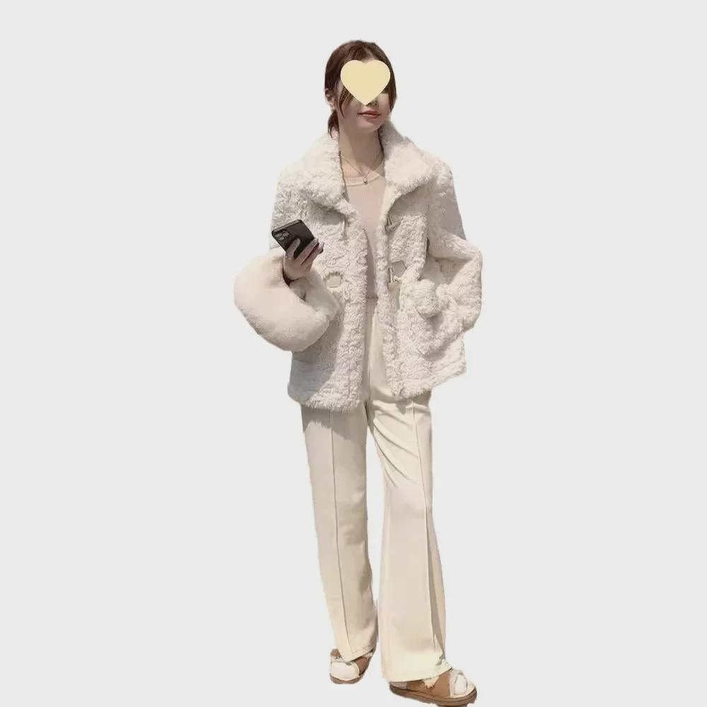 Куртка из корейской овечьей шерсти с роговыми пуговицами 2024 года — оригинальная версия с тремя стандартами