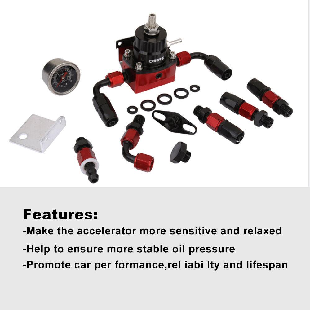 OSIAS New 100xkPA 160PSI Aluminum Adjustable Autos Fuel Pressure Regulator With Gauge+AN6 Fuel Line Hose+Fittings End Kit