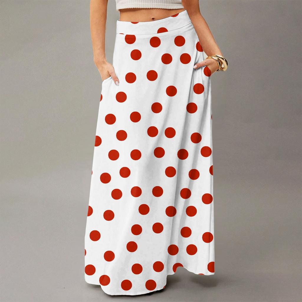 Женская повседневная складная юбка-макси с принтом в горошек, высокой талией и карманом, с драпировкой