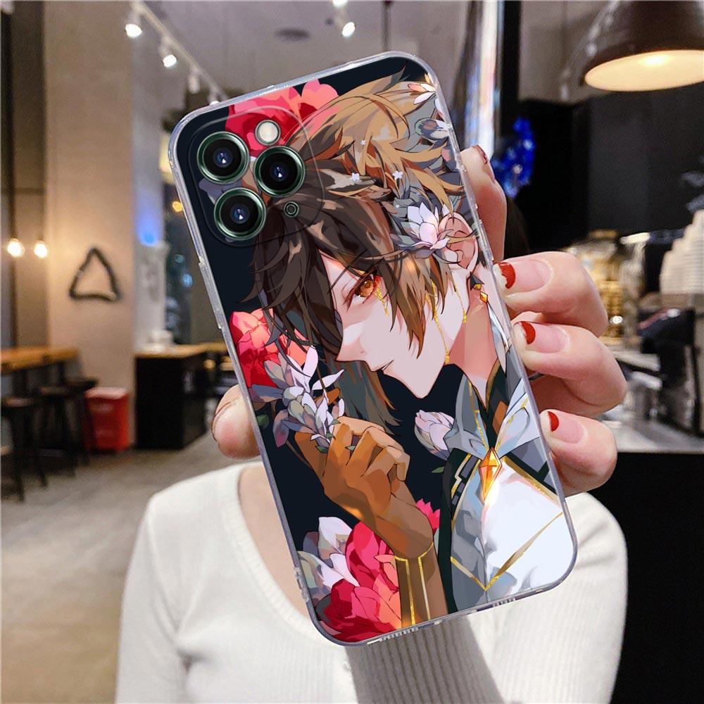 Прозрачный чехол для телефона Apple iPhone 12 11 13 Pro Max mini XS X XR 7 8 6 Plus SE Чехол Аниме Genshin Impact Flower Game