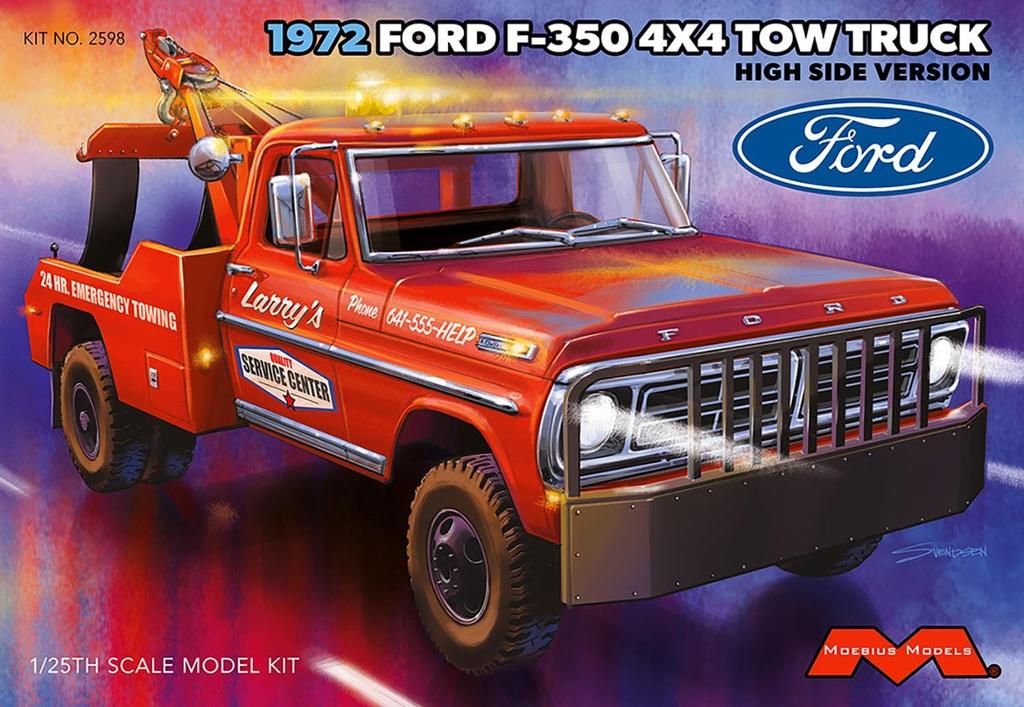 Moebius Model Scale 1972 Ford Tow Truck 4x4 High Side Plastic Model Kit MOE2598 1/25 F-350 (Car)