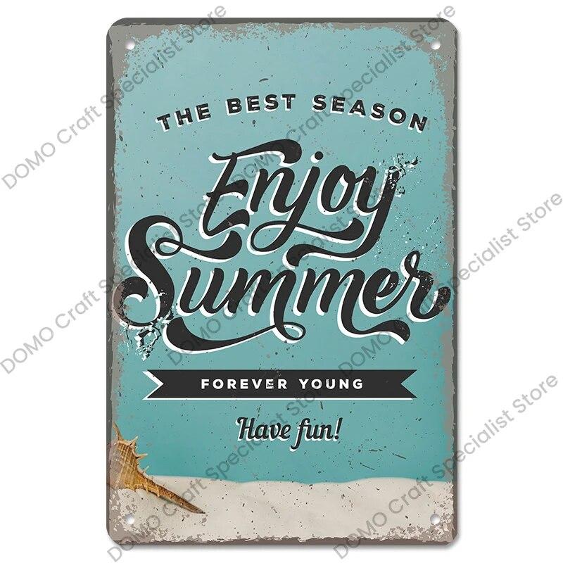 Surfing Board Poster Vintage Metal Tin Signs Enjoy Summers Metal Plaque Retro Wall Art Decor for Surf Club Pub Bar