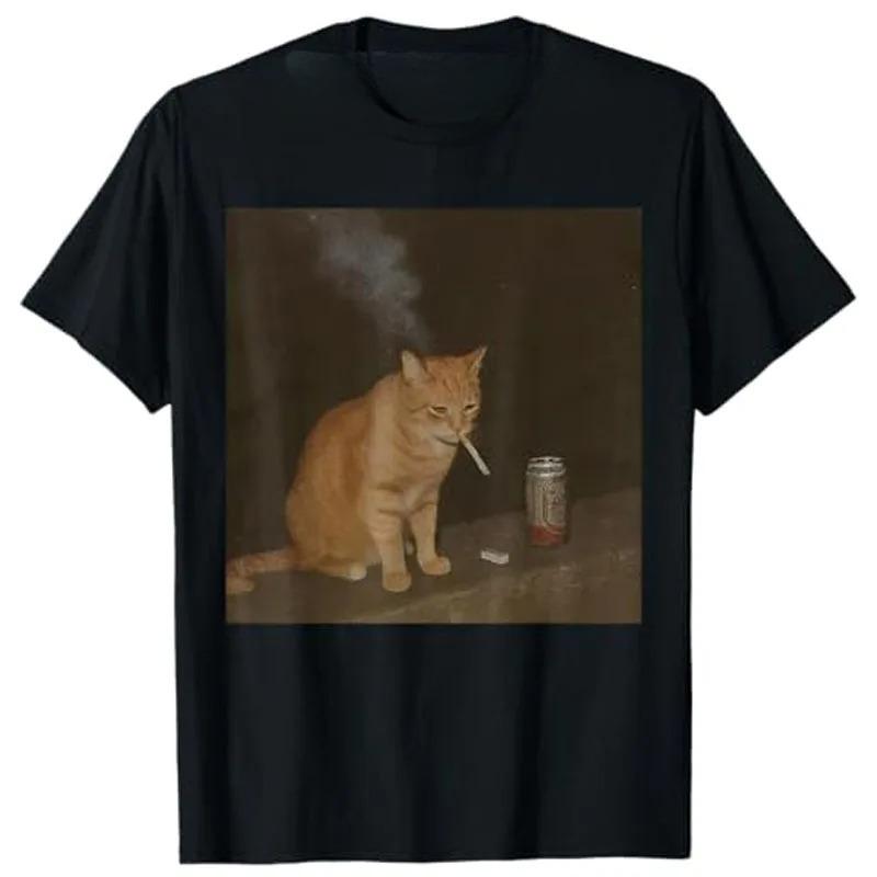Unisexs Y2k Graphic Tshirt For Drinking Lovers Cat Emoji Graphic Cat Smoking And Drinking Beer Bad Guys Get Sad Fashion Clothing