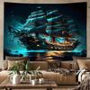 1pc Green Tapestry Ghost Ship Printed Reusable Dustproof Oversized Tapestry for Birthiday Gift Home Party Wall Decoration