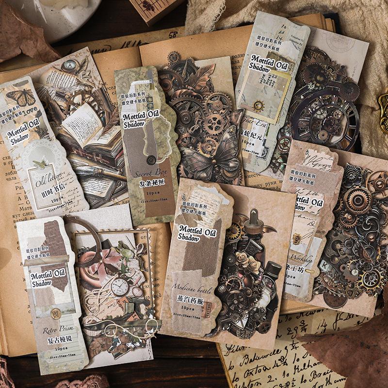 1pack/10pcs Vintage Hollow Hard Card Stickers, Thick Carved Border, DIY Handmade Album Scrapbooking Decorative Paper Supplies