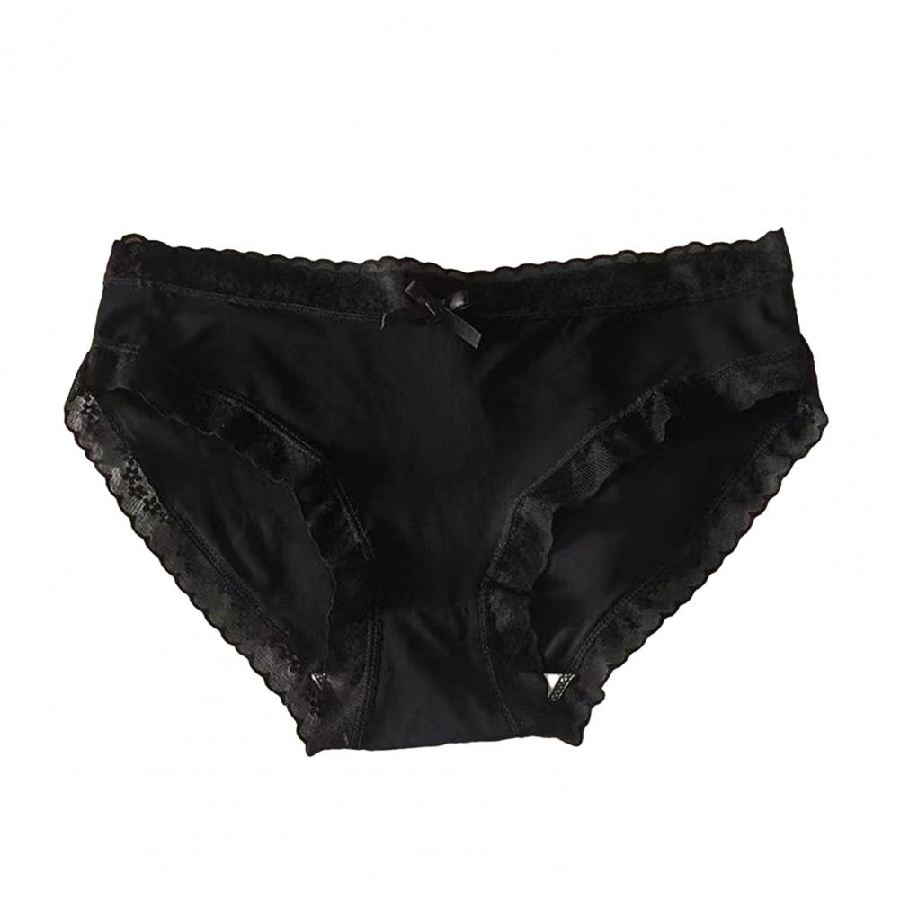Women Panties Seamless Lace Bow Decor Soft Solid Color Elastic Thin High Waist Quick-drying Breathable Anti-septic Lady Underpan