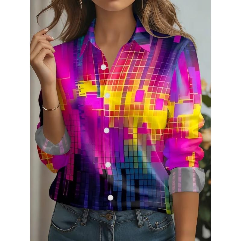 Autumn Snowflake pattern Print Blouse Ladies Long Sleeve Button Laple Loose Shirt Tops Casual Fashion Christmas Women's Clothing