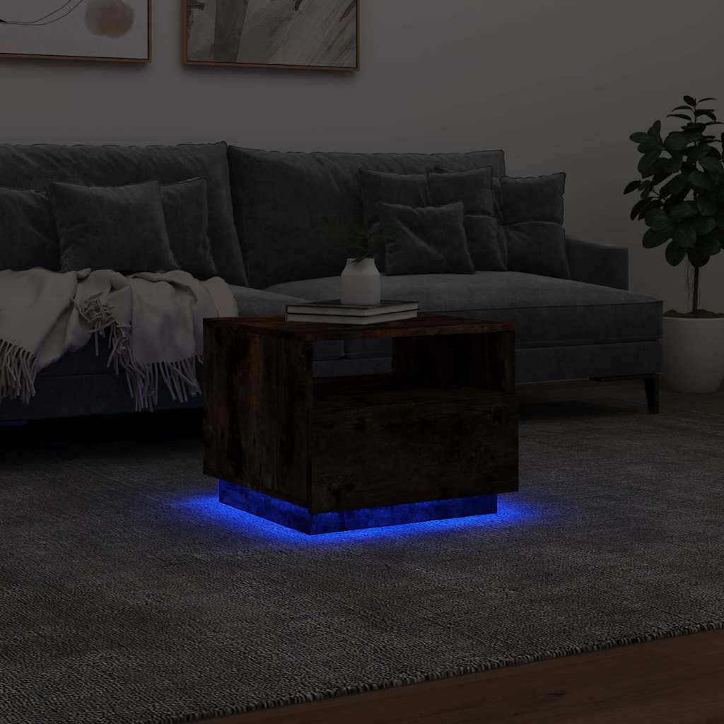 LED Coffee Table in Smoked Oak 50 x 49 x 40 cm