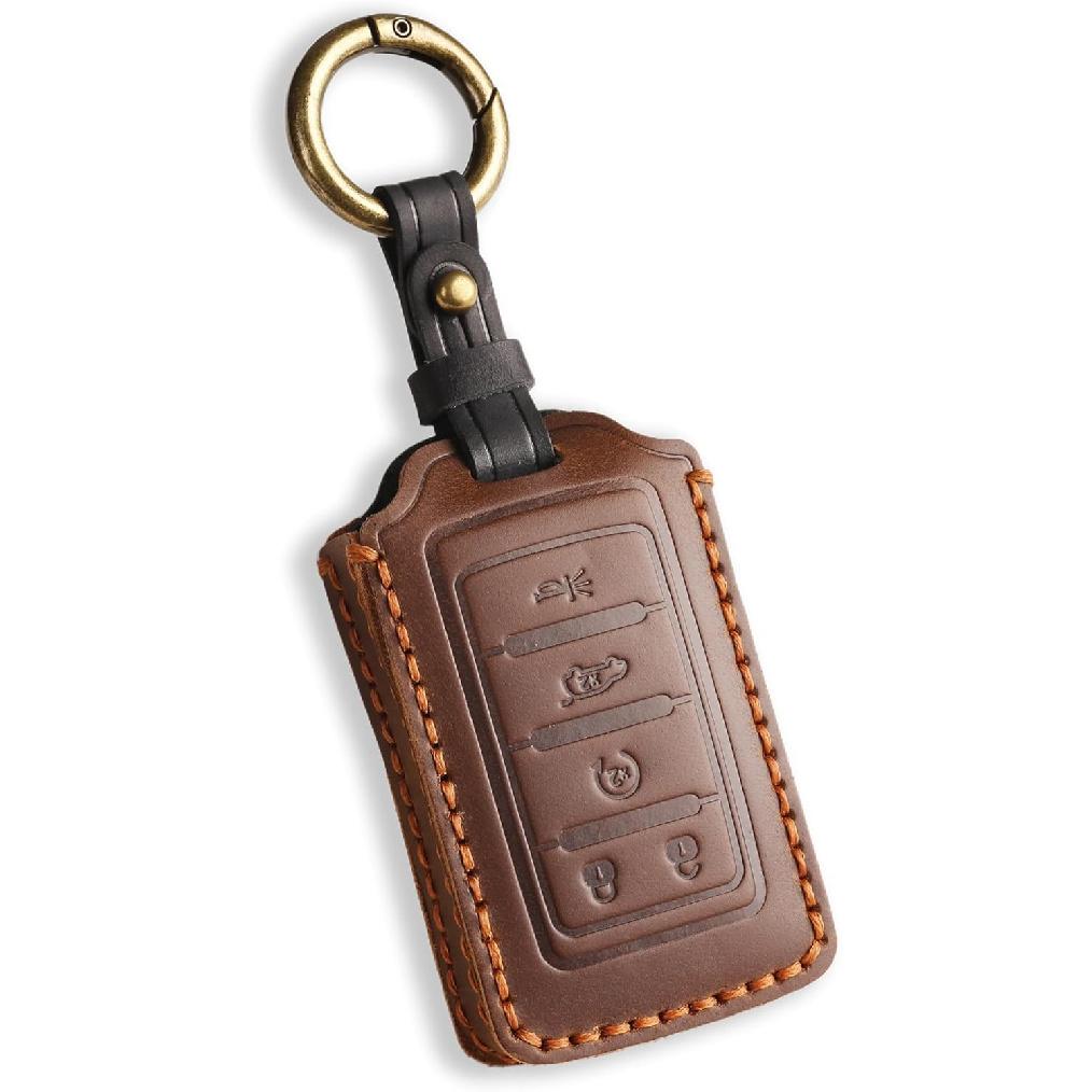 Vintage Leather Key Fob Cover Case for Jeep Grand Cherokee Wagoneer 2024 2025 2026, Handmade Crazy Horse Leather, Brown