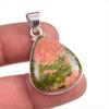 Natural Unakite Gemstone Handmade 925 Solid Sterling Silver Pendant 1.5" w4P27