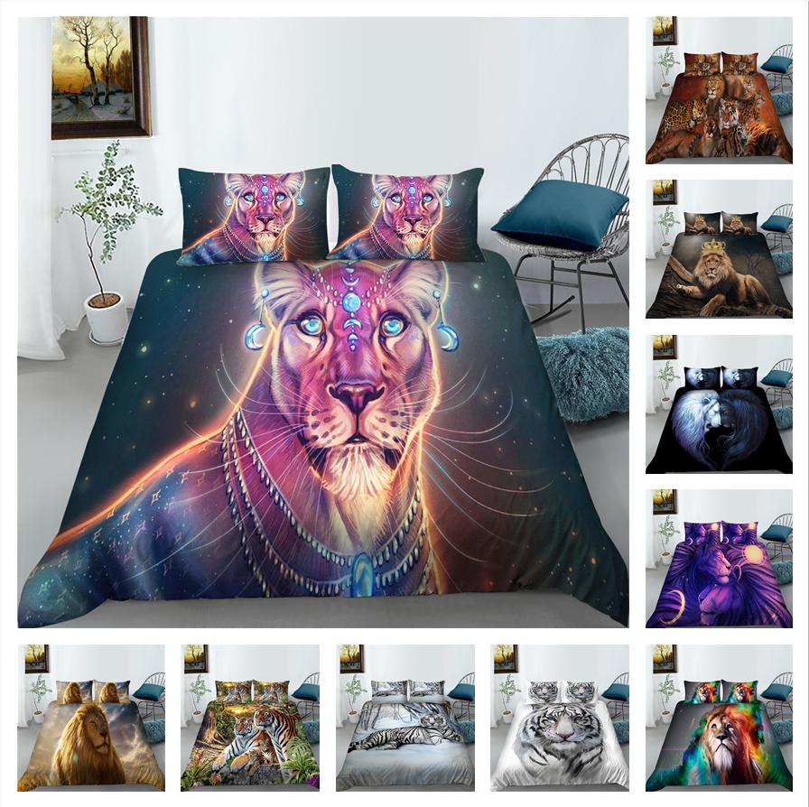 Комплект постельного белья с принтом «Свирепый тигр», полноразмерная двуспальная кровать, пододеяльник с рисунком льва, супермягкое и дышащее постельное белье на молнии