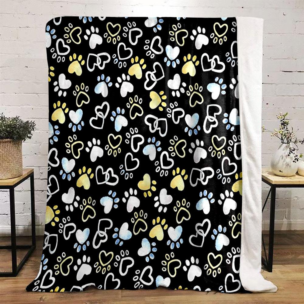 Colorful Paw and Heart Pattern print blanket soft and cozy perfect for the living room bed sofa or a nap,gift