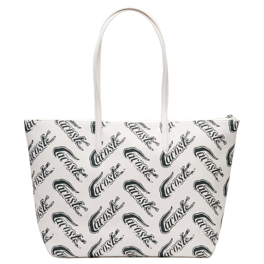 Lacoste Fashionable Versatile PVC Tote Bag Shopping Handbag Shoulder Bag Medium Women tote bags Off-White Dark-Green NF4204CX-F89