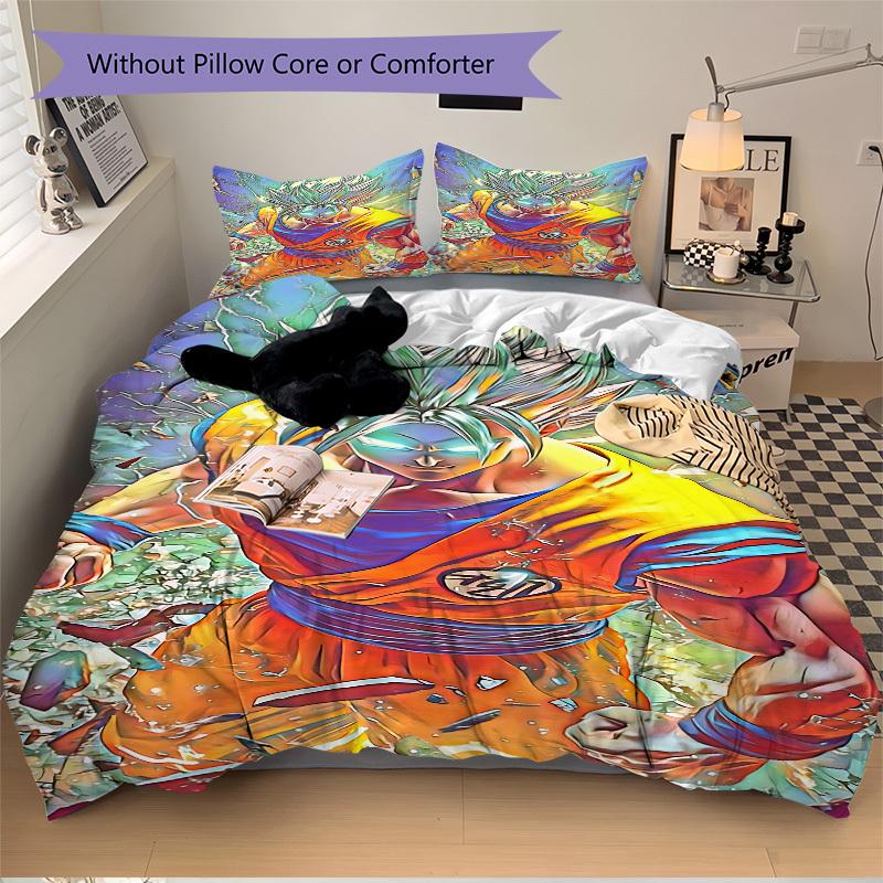 3pcs Goku, Saiyan Bedding Set. Soft and Comfortable with No Core Included (1x Duvet Cover + 2x Pillow Covers) yy251031044