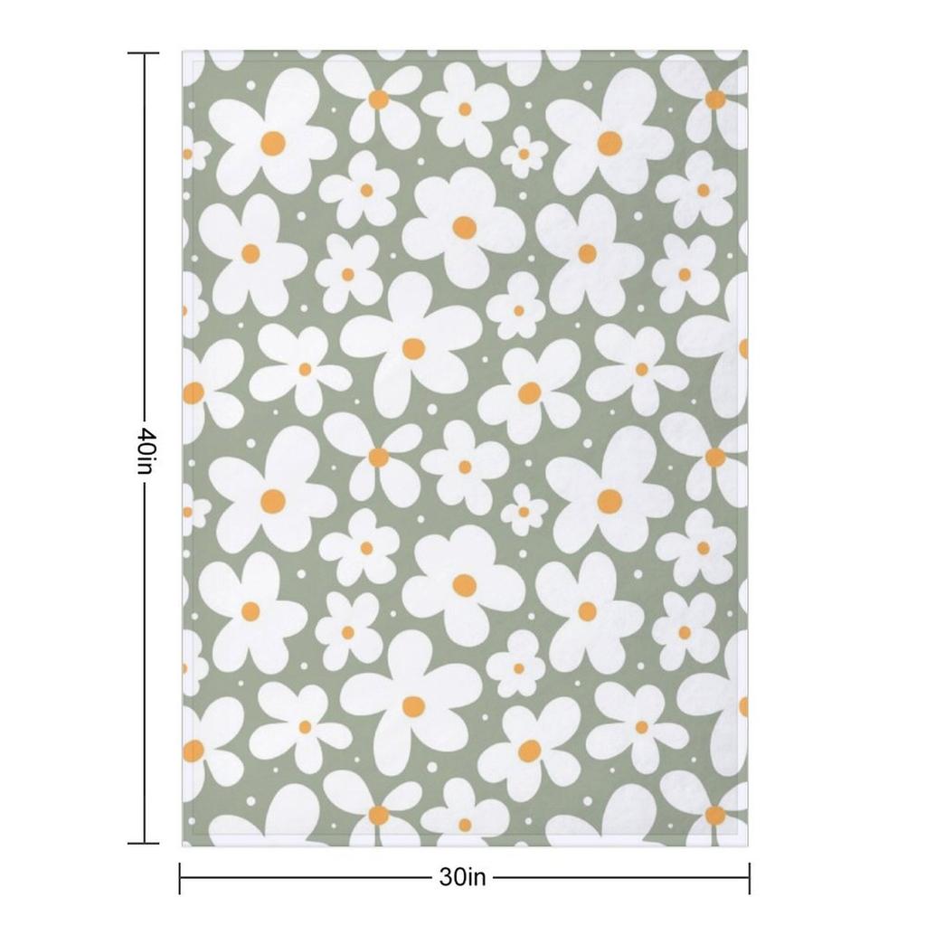 Groovy Daisies Floral Retro Daisy Pattern Sage Olive Green Throw Blanket Hairys Bed covers Softest funny gift Blankets