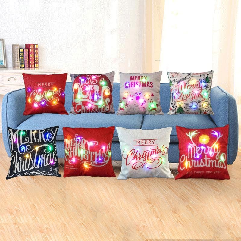 Elegant Cotton Linen Pillow Cover With Led Lights For Charming Christmas Decor