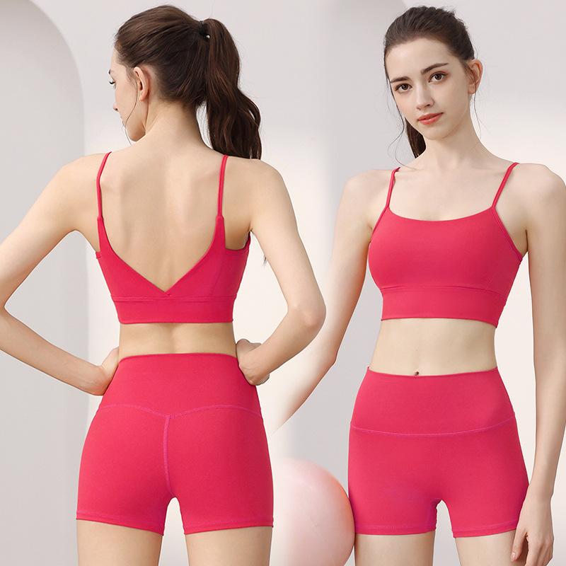 Women Deep V Sports Bra Yoga Outfit, Breathable Quick Dry Camisole Top, Dopamine Color Fitness Set Summer
