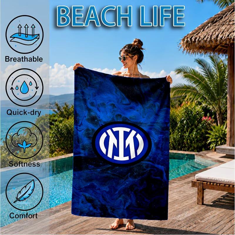 Mi-lan FC Emblem Printed Microfiber Beach Towel, Soft And Absorbent, Quick-Dry, Ideal for Summer Travel, Beach Essential, Swimming Pool