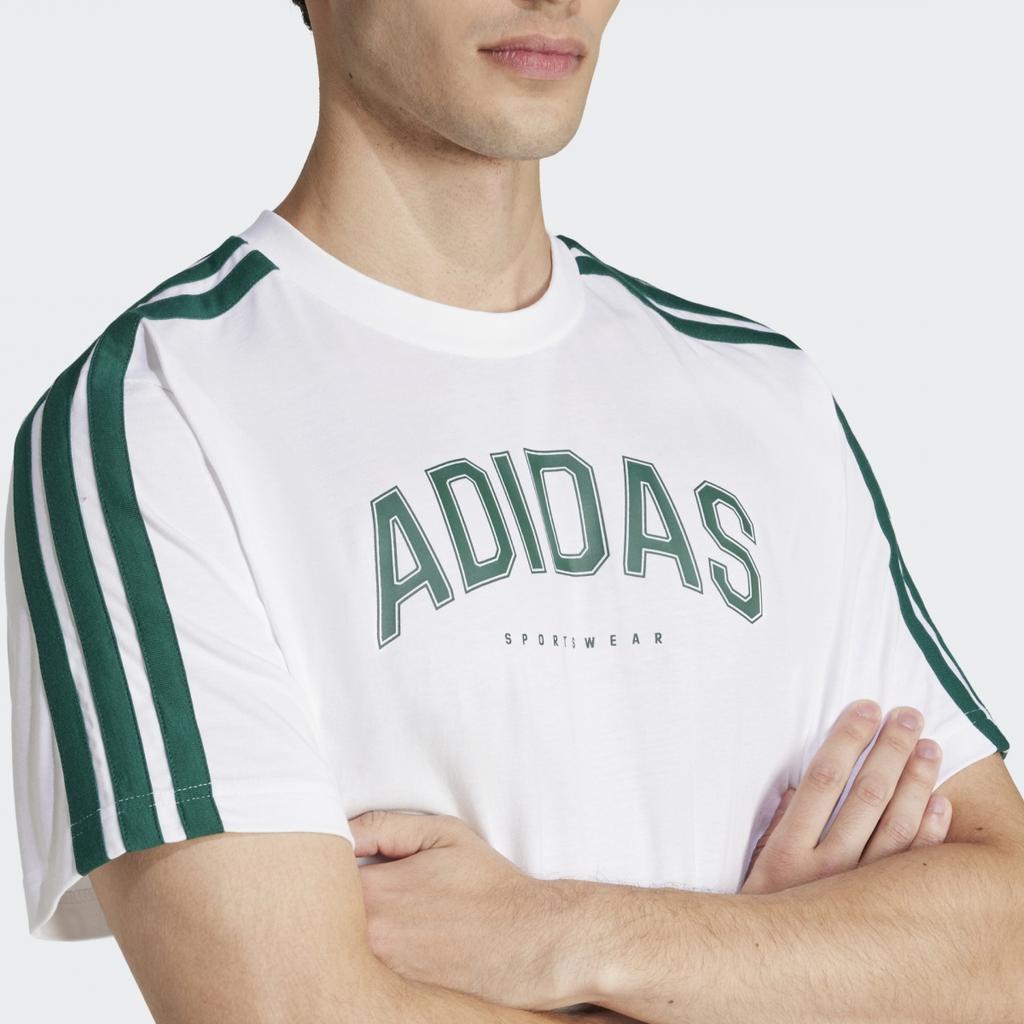 adidas Мужская футболка в полоску с круглым вырезом и коротким рукавом с логотипом, топ белый JJ3868