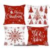 Set of 4 Trendy Christmas Pillow Covers 18x18 Red White Pillowcase Square Xmas Tree Snowflake Pattern Holiday Decor