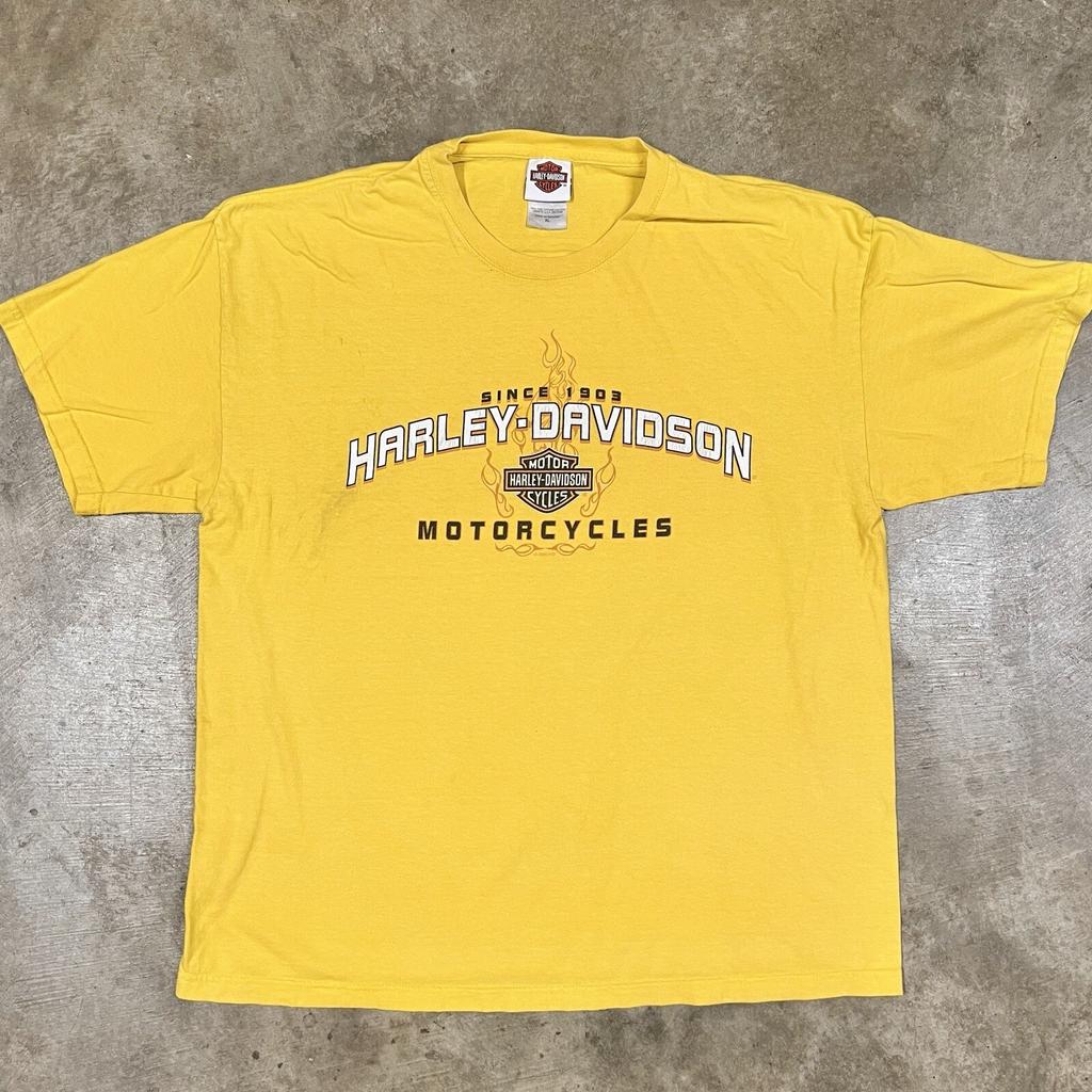 Harley Davidson T Shirt Schott Lewiston Maine Distressed Yellow Sz XL Y2K 2005