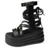 Fashion New Wedge Sandals Women 8CM High Heels Lady Gothic Punk Belt Buckle Side Zip Fashion Shoes Female Platform Hollow Out Boot