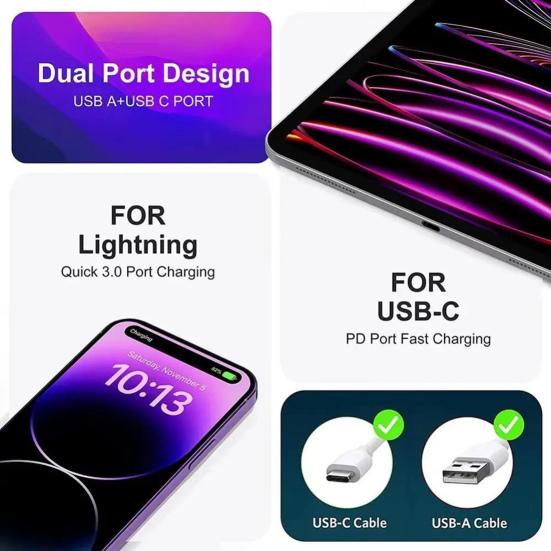 Многопортовое PD-зарядное устройство с 3 портами USB Type-C, адаптер быстрой зарядки, компактное дорожное зарядное устройство для iPhone, безопасная защита