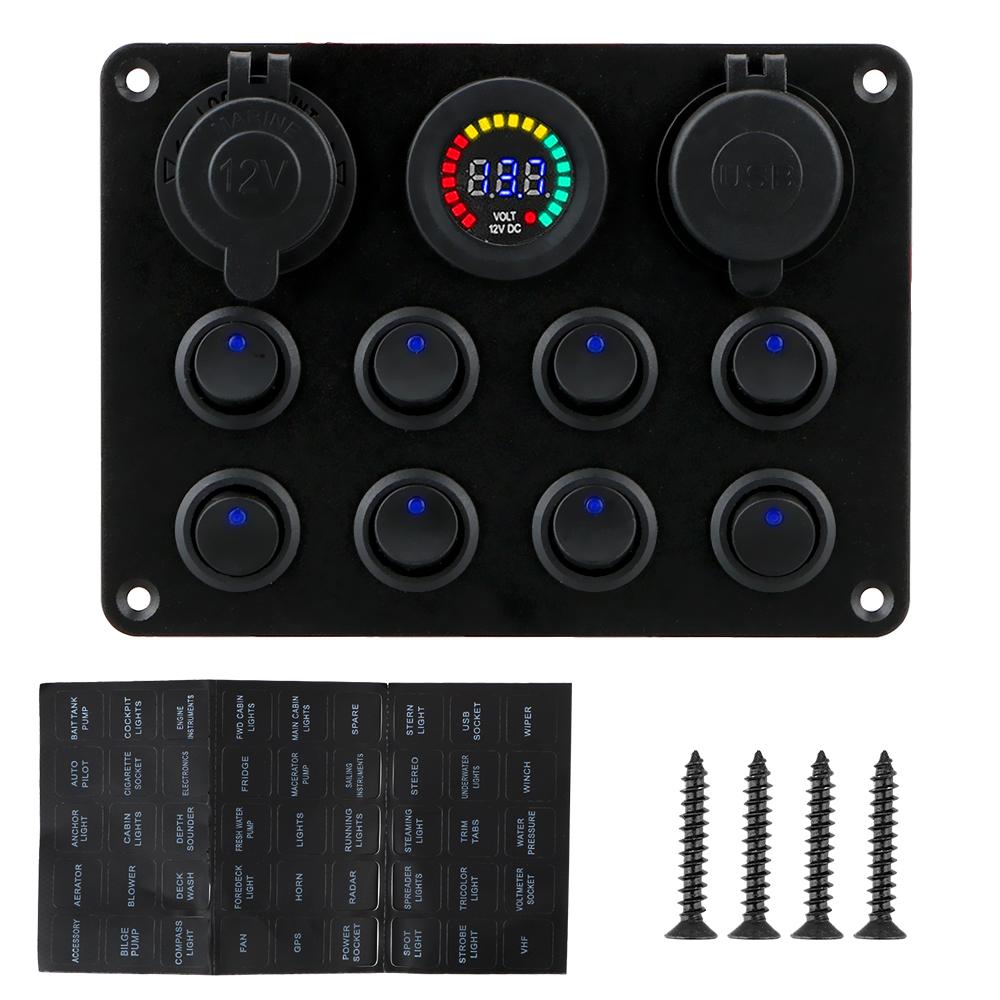 Панель переключателей 24 В 12 В 8 кнопок USB-зарядные устройства Автоматический выключатель Тумблер подсветки Предохранитель 15 А Ножевые аксессуары для автомобиля грузовика лодки каравана