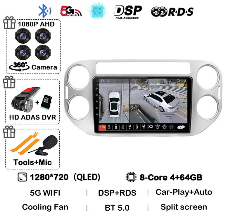 Android 14 Carplay Автомагнитола для VW Volkswagen Tiguan 1 NF 2006 2008-2013 2014 2015 2016 Мультимедиа GPS Видеоплеер Стерео