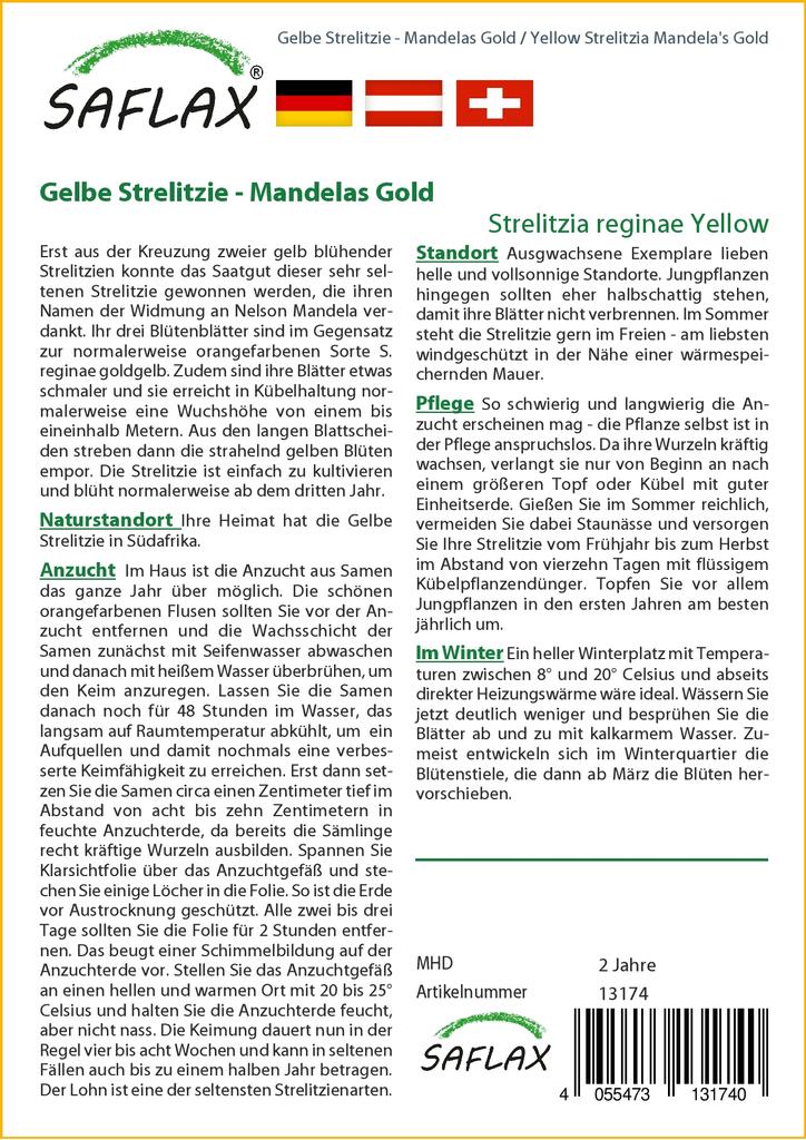 SAFLAX Желтая Strelitzia Mandela's Gold - 4 семени - Strelitzia reginae Yellow