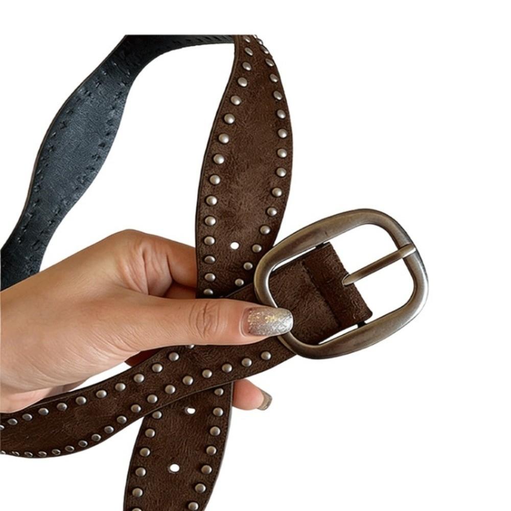 Pin Buckle Double-Row Rivet Belt Retro Vintage Belt Y2K Style Waist Belt Dating