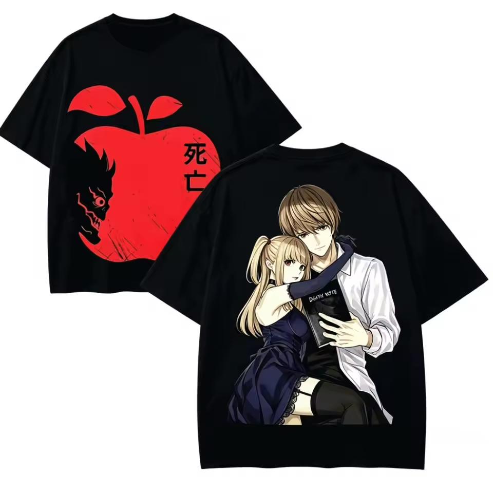 Death Note Graphic Washed Cotton T‑shirt Unisex Anime Lover Harajuku High Street Retro Oversized Short Sleeve Casual Tops