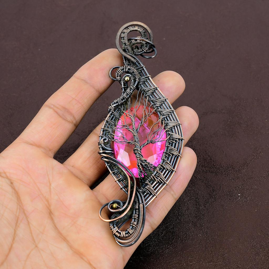 Натуральный TreeOfLife Кунцит, драгоценный камень, медная проволока, подарочная подвеска 5,51 дюйма, L9j49