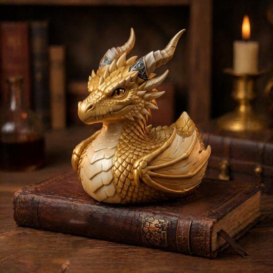 Mythical Creature Desk Accessory Dark Fantasy Dragon Collectible Duck, Gothic Resin Statue for Home Decor, Hand-Painted Ornament Figurine, Medieval