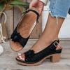 Foreign Trade Large Size Flower High Heel Cool Slippers Women's 2025 Summer New European and American Fashion Thick Heel Belt Buckle Sandals