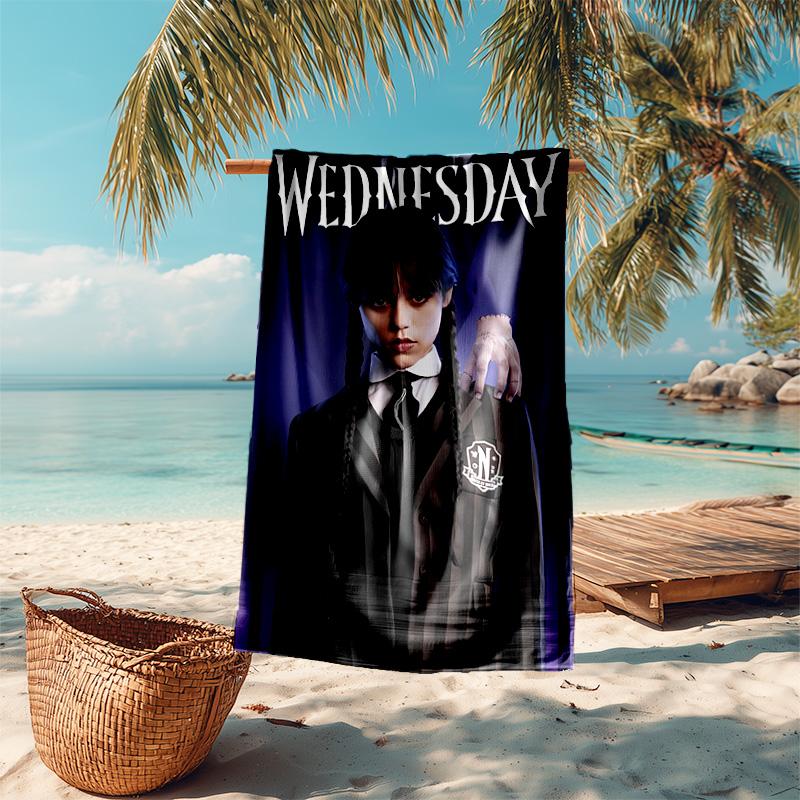 proof beach towel with Wednesday Addams pattern - soft,absorbent,quick-drying,machine washable - perfect for swimming,camping,bathing