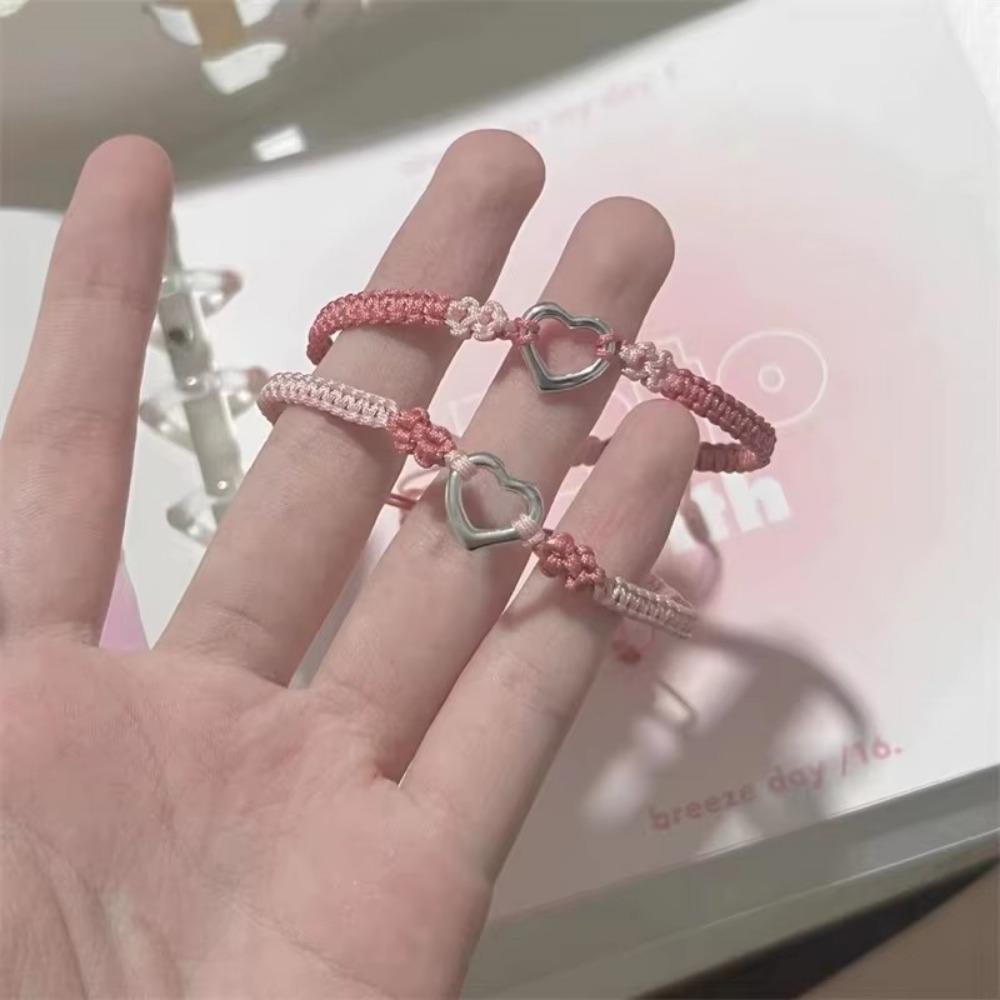 Милый регулируемый браслет для пары Розовый плетеный браслет ручной работы Цепочка из цинкового сплава Украшение для лучшей подруги