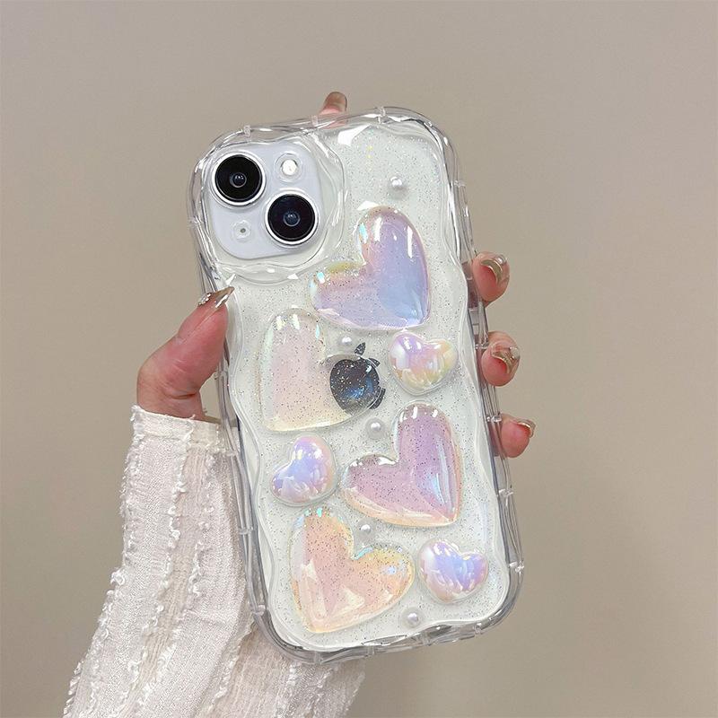 Glitter Colorful Laser Love Phone Case for Apple 17 Promax Precision Hole Full Cover for IPhone 15 Wave Pattern