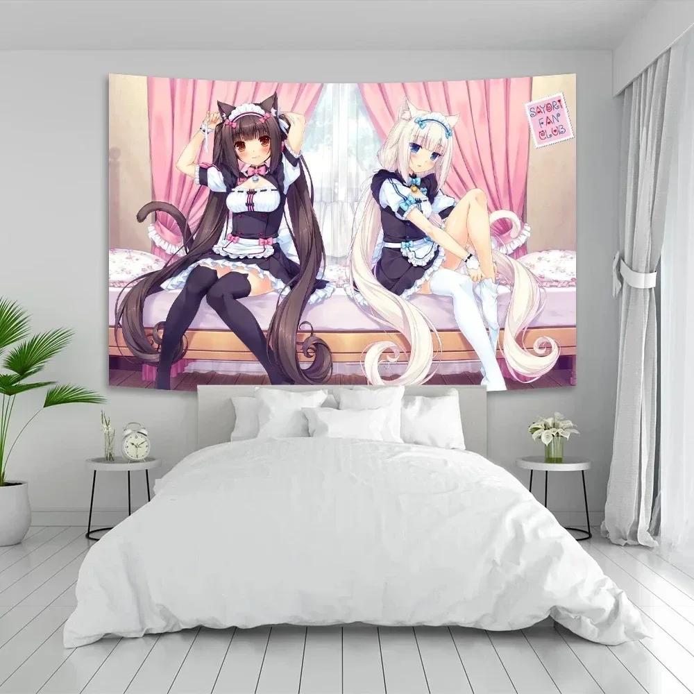 VIKAMA Аниме-гобелен с персонажами Nekopara Chocola и Vanilla Neko для декора стен аниме-комнаты и спальни