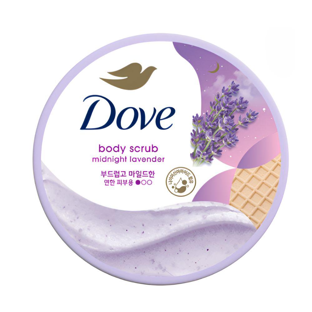 DOVE Отшелушивающий скраб для тела 298 г (Гранат и масло ши / Полуночная лаванда / Цветение вишни / Кокос и кленовый сахар)
