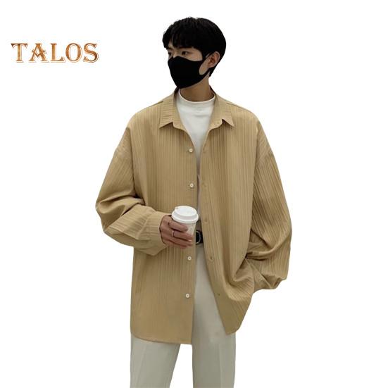 Мужская рубашка свободного кроя, однотонный кардиган с отложным воротником, однобортный, осенне-весенний топ, рубашка средней длины в уличном стиле