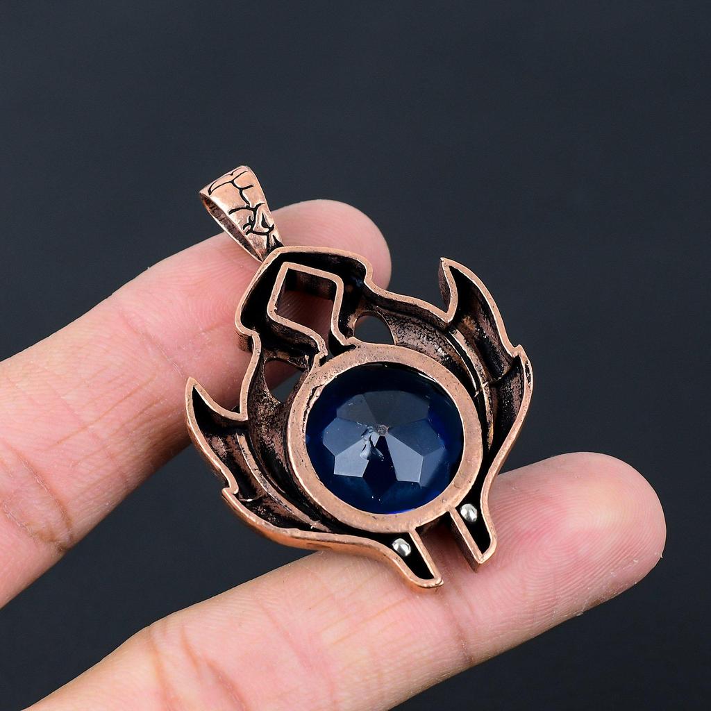 Уникальный лондонский голубой топаз, драгоценный камень, ювелирные изделия ручной работы, подвеска из чистой медной проволоки