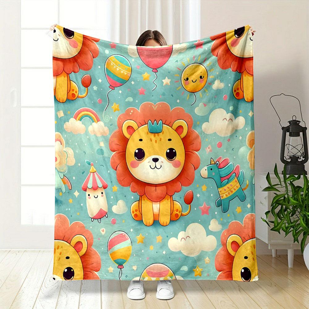 Cute Cartoon Lion with Balloons and Stars print blanket soft and cozy perfect for the living room bed sofa or a nap,gift